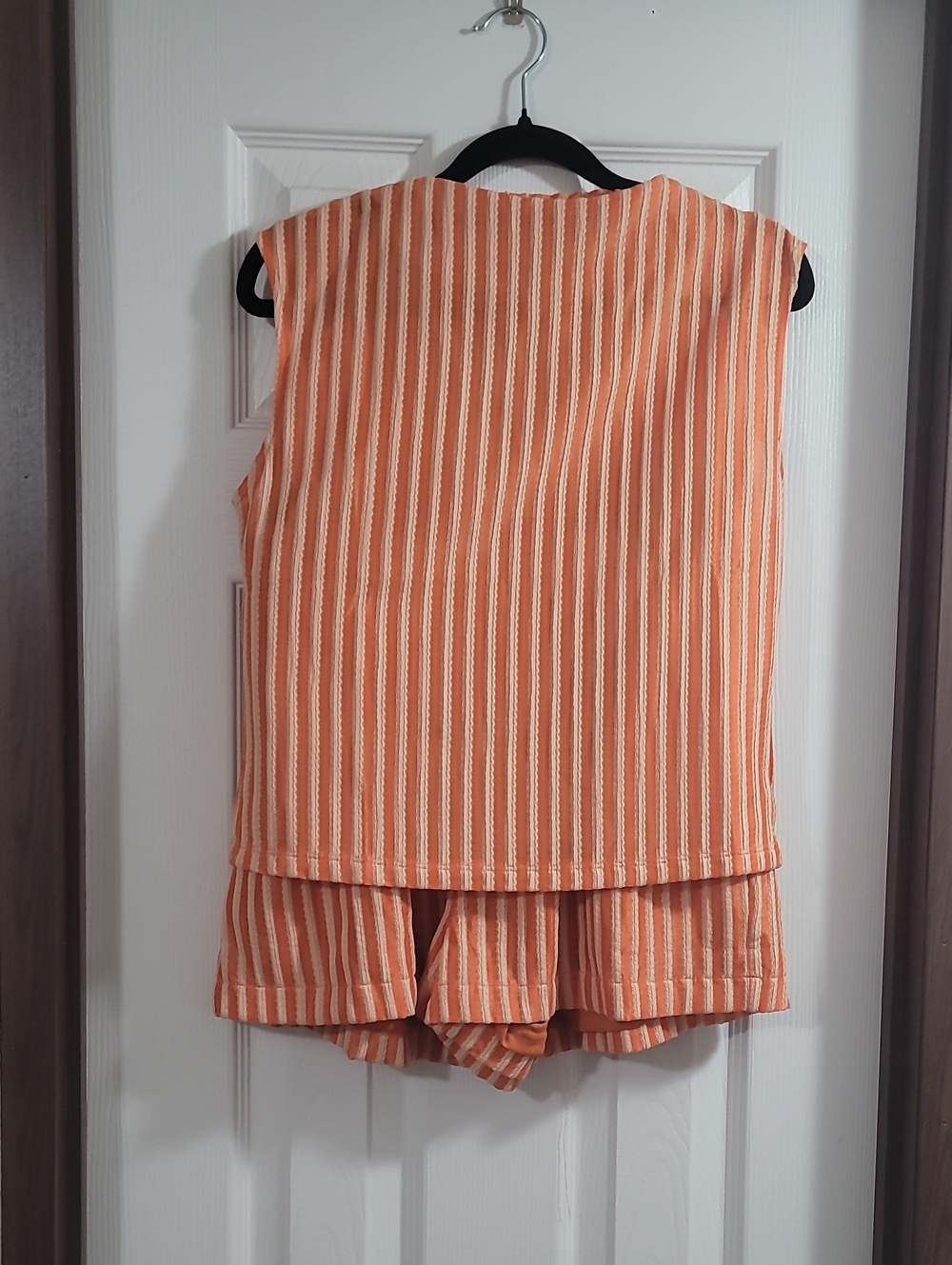 GLAM Sunny Glow Striped Orange Sleeveless Top and Shorts Set